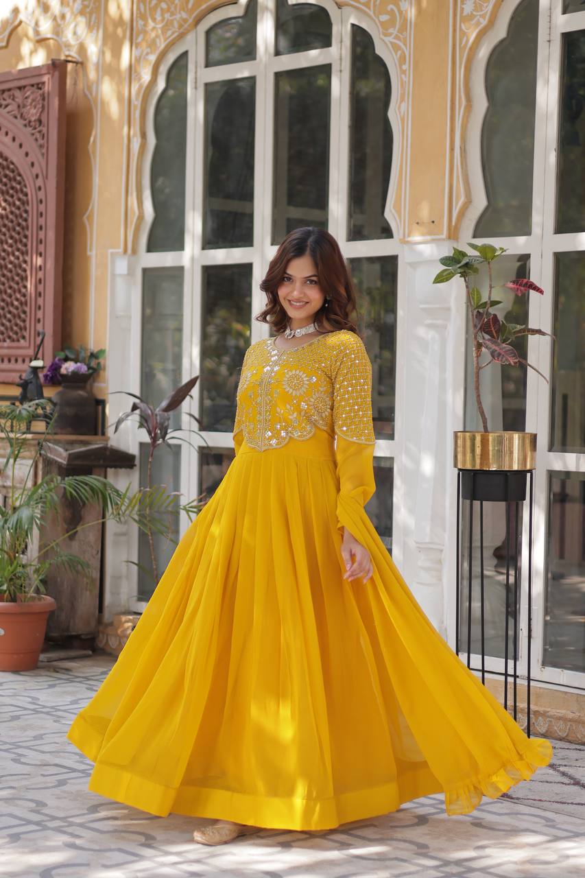 Yellow Premium Designer Readymade Gown with Dupatta Collection ClothsVilla