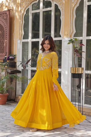 Yellow Premium Designer Readymade Gown with Dupatta Collection ClothsVilla