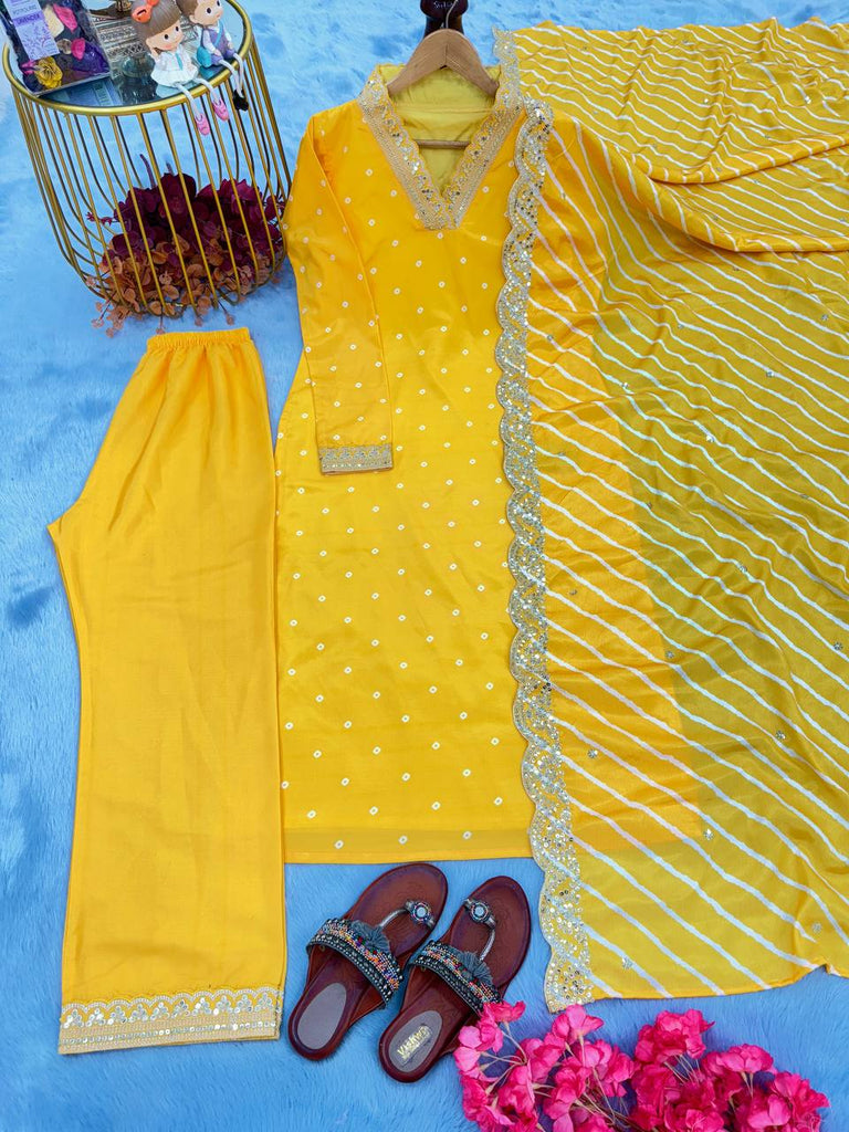 Yellow Premium Designer Readymade Top, Bottom & Dupatta Set - Party Wear Collection Clothsvilla