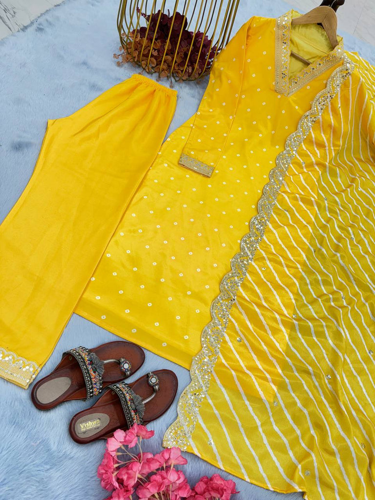 Yellow Premium Designer Readymade Top, Bottom & Dupatta Set - Party Wear Collection Clothsvilla