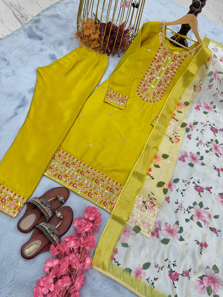 Yellow Premium Designer Readymade Top & Bottom Set with Elegant Dupatta – Party Wear Collection Clothsvilla