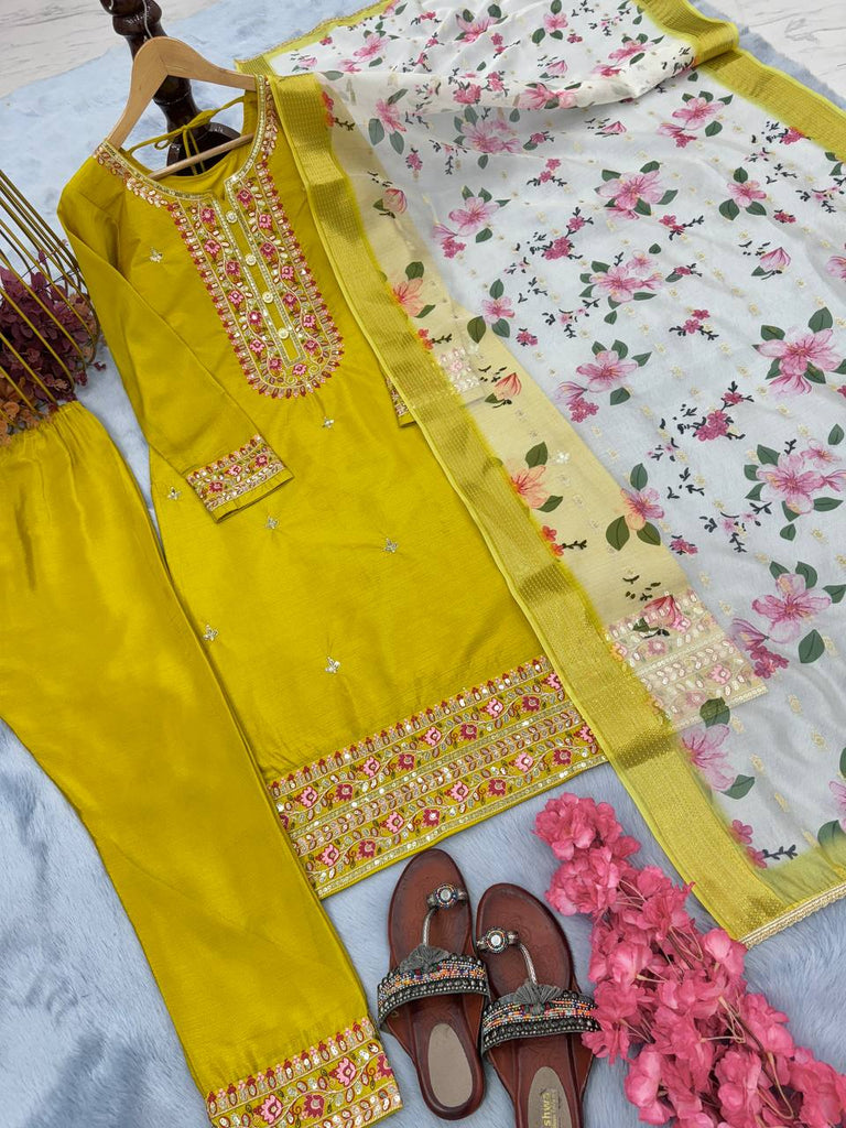 Yellow Premium Designer Readymade Top & Bottom Set with Elegant Dupatta – Party Wear Collection Clothsvilla