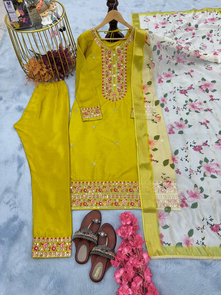 Yellow Premium Designer Readymade Top & Bottom Set with Elegant Dupatta – Party Wear Collection Clothsvilla