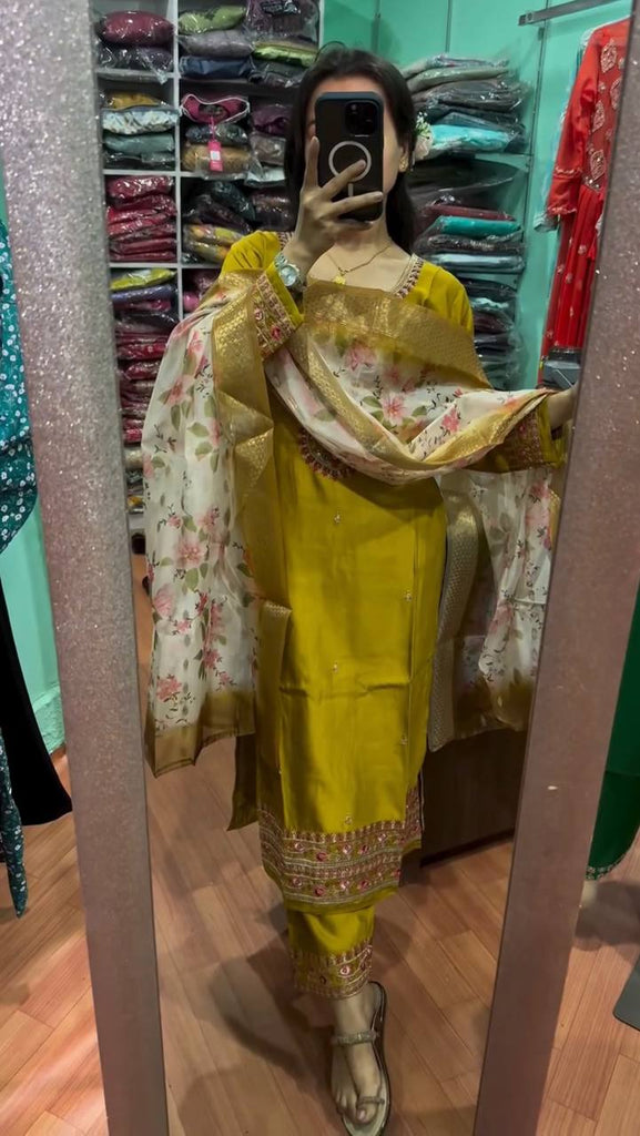 Yellow Premium Designer Readymade Top & Bottom Set with Elegant Dupatta – Party Wear Collection Clothsvilla