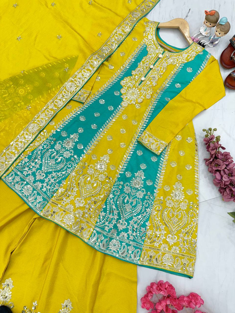 Yellow Premium Designer Readymade Top, Palazzo & Dupatta Clothsvilla