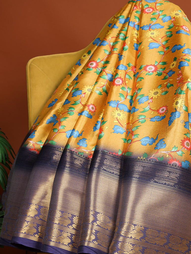 Yellow Printed Dola Silk Saree Set for Weddings & Special Occasions ClothsVilla