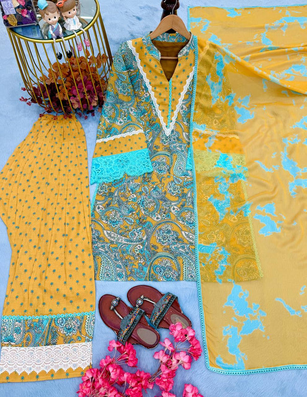 Yellow Printed Farshi Palazzo Set ClothsVilla