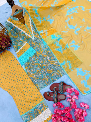 Yellow Printed Farshi Palazzo Set ClothsVilla