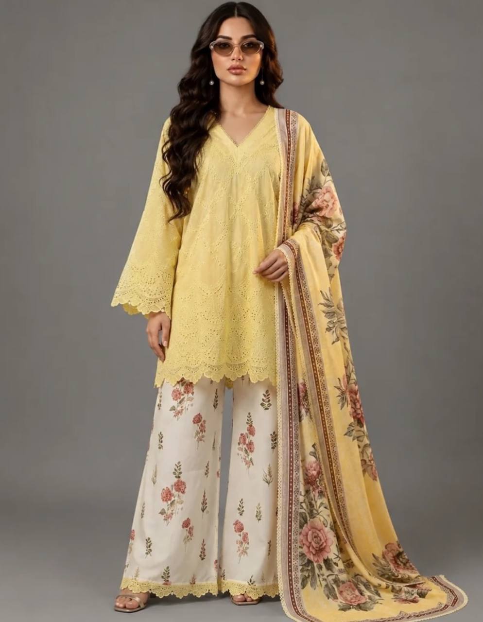 Yellow Printed Kurti with Palazzo Set ClothsVilla
