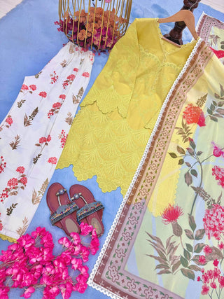 Yellow Printed Kurti with Palazzo Set ClothsVilla
