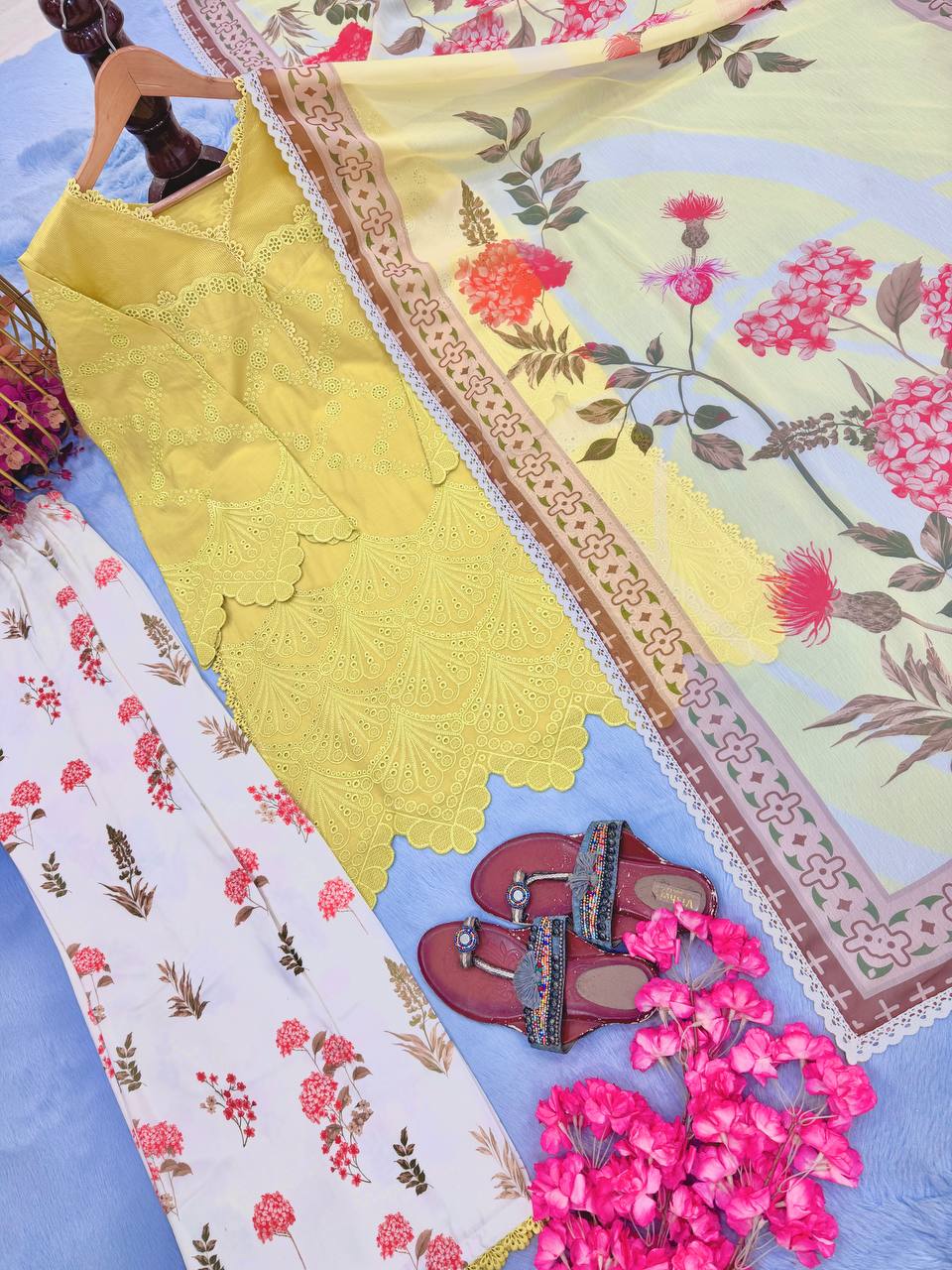 Yellow Printed Kurti with Palazzo Set ClothsVilla