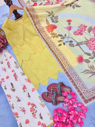 Yellow Printed Kurti with Palazzo Set ClothsVilla