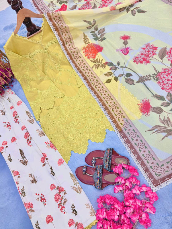 Yellow Printed Kurti with Palazzo Set ClothsVilla