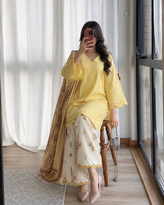 Yellow Printed Kurti with Palazzo Set ClothsVilla