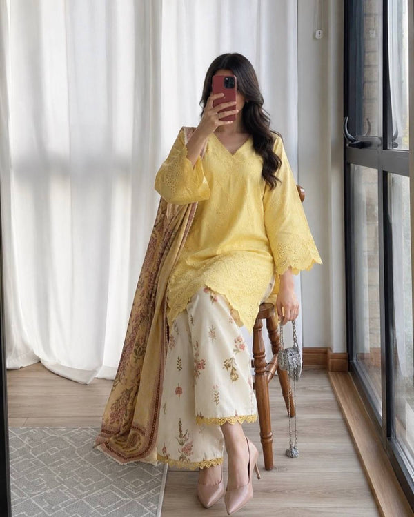 Yellow Printed Kurti with Palazzo Set ClothsVilla