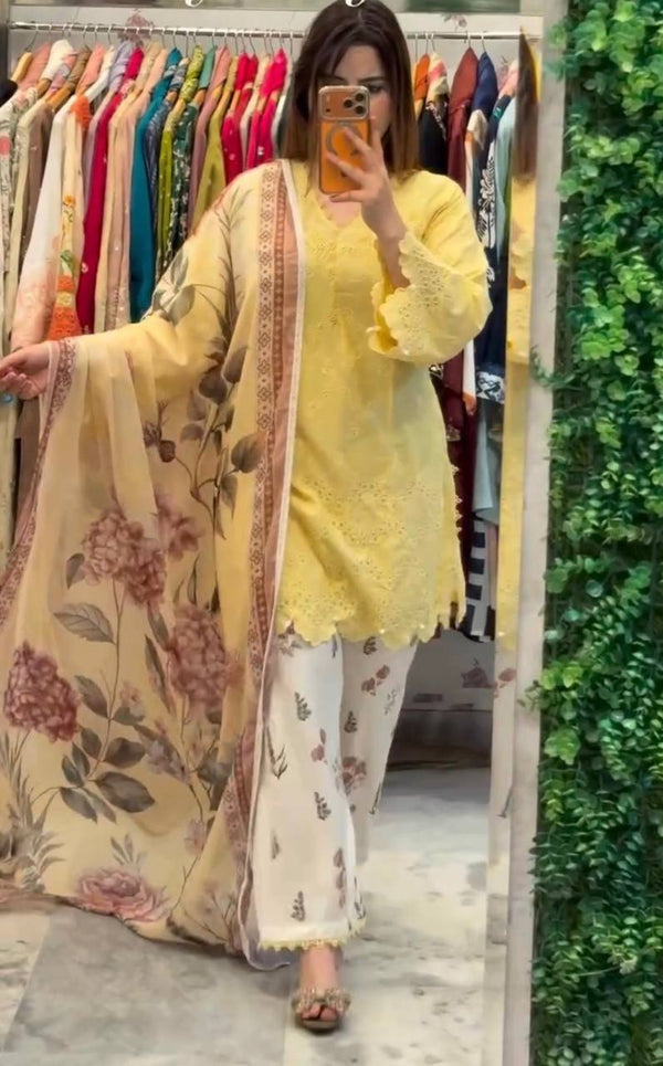 Yellow Printed Kurti with Palazzo Set ClothsVilla