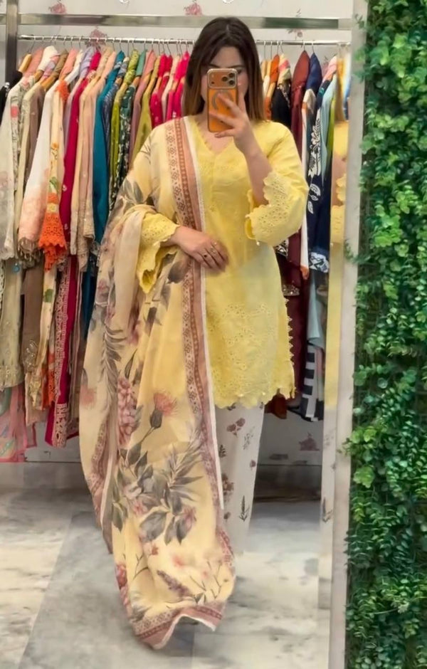 Yellow Printed Kurti with Palazzo Set ClothsVilla