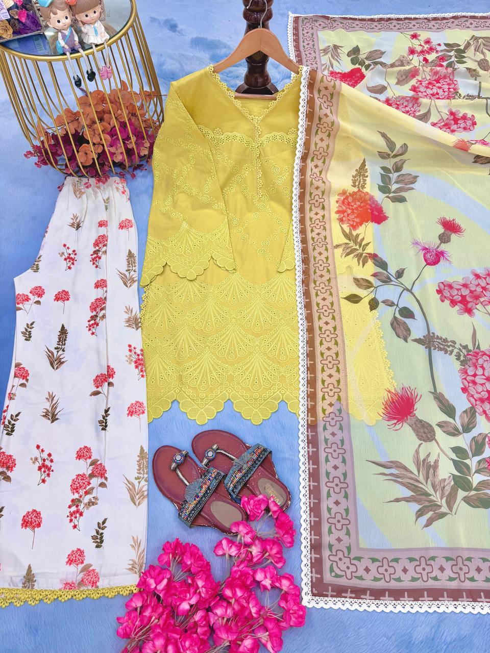 Yellow Printed Kurti with Palazzo Set ClothsVilla