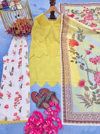 Yellow Printed Kurti with Palazzo Set ClothsVilla