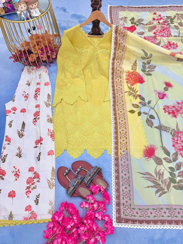Yellow Printed Kurti with Palazzo Set ClothsVilla