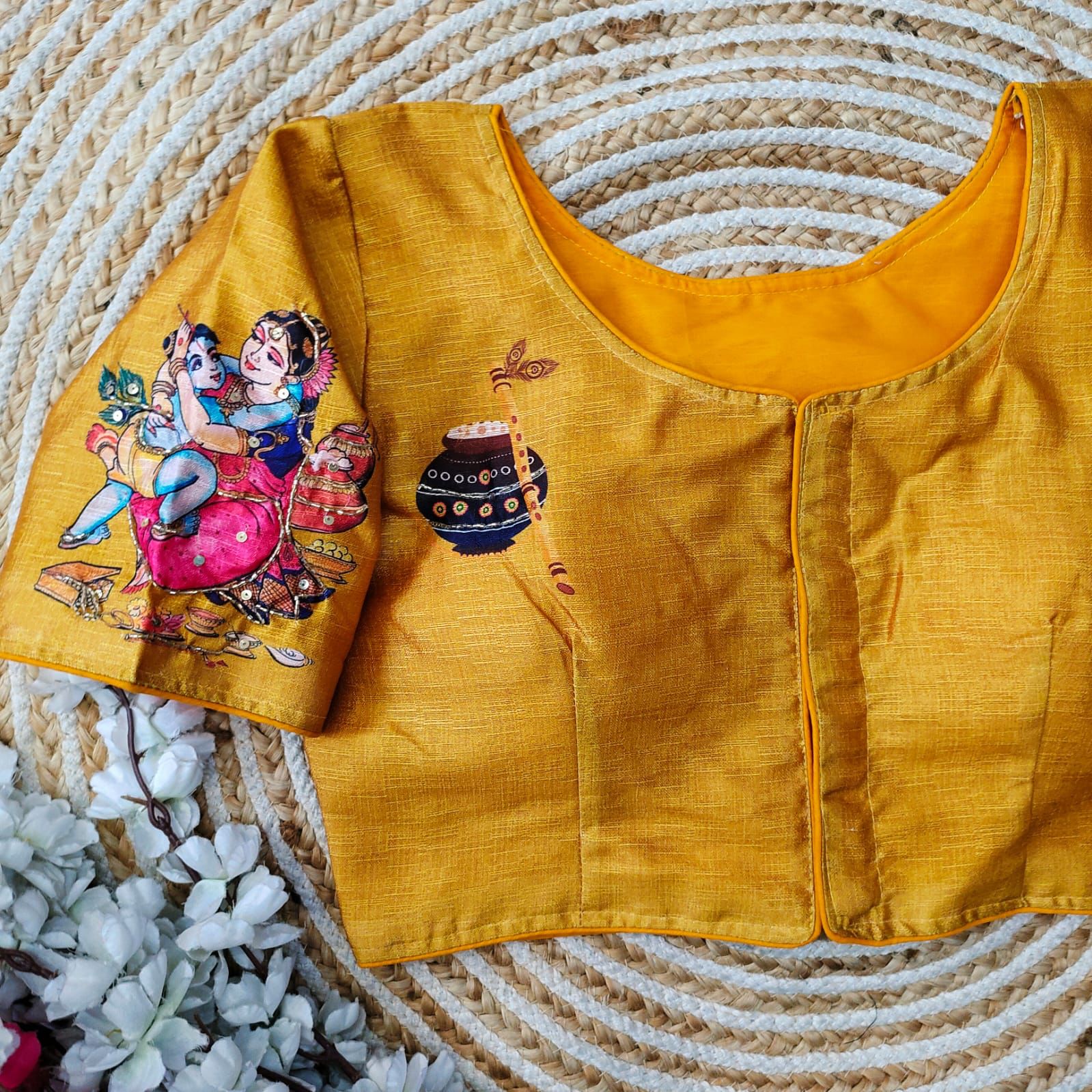 Yellow Pure Silk Blouse with Antique Handcrafted Work ClothsVilla Main image