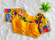 Load image into Gallery viewer, Yellow Pure Silk Blouse with Decent Print and Antique Handcrafted Work ClothsVilla