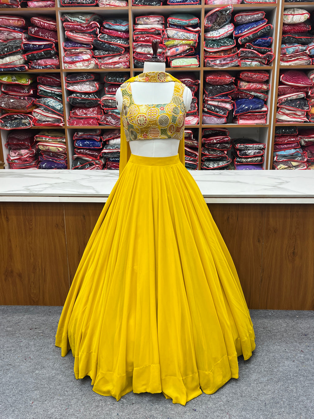 Yellow Pure Soft Fox Georgette Blooming Lehenga Choli with Fancy Blouse & Dupatta – Fully Stitched, Ready to Wear