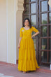 Load image into Gallery viewer, Yellow Radiant Faux Blooming Gown with Bead Embroidery &amp; 12-Meter Flair – Full Stitched ClothsVilla