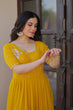 Load image into Gallery viewer, Yellow Radiant Faux Blooming Gown with Bead Embroidery &amp; 12-Meter Flair – Full Stitched ClothsVilla