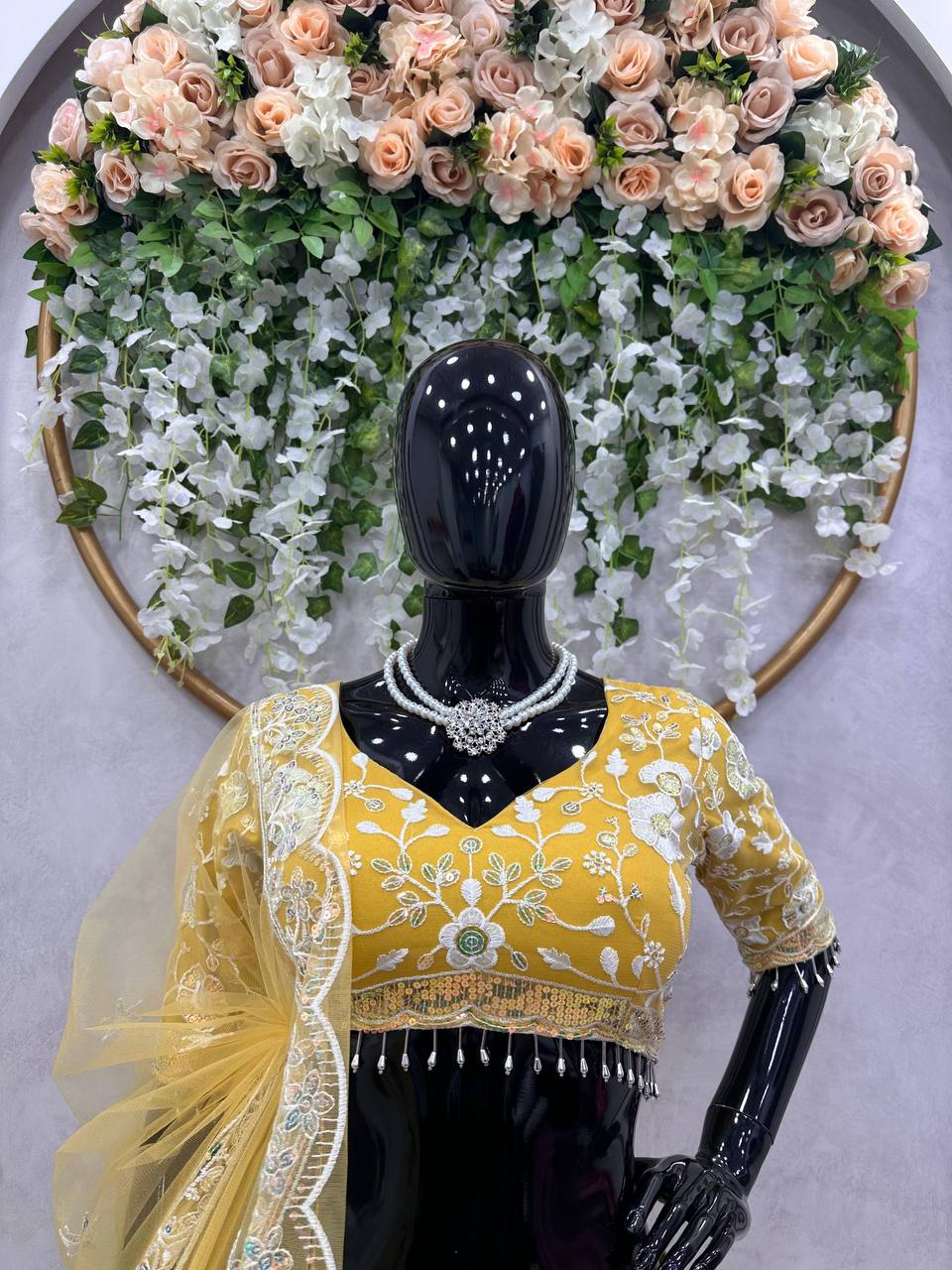 Yellow Radiant Soft Net Semi-Stitched Lehenga Set with Sequence Embroidery & Fancy Latkans ClothsVilla