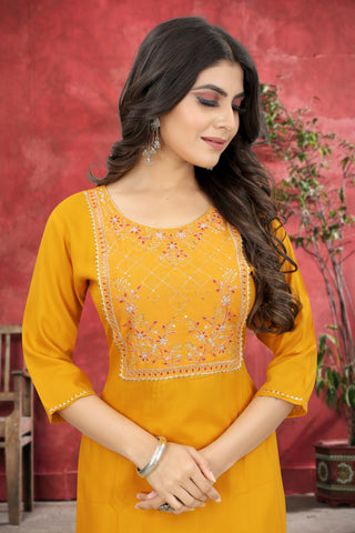 Yellow Rayon Kurta Set With Pant ClothsVilla