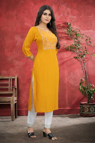 Yellow Rayon Kurta Set With Pant ClothsVilla