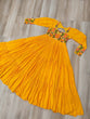 Load image into Gallery viewer, Yellow Rayon Kutchi Gamthi Work Gown with 3-Layer Frill &amp; 12 Meter Flair ClothsVilla
