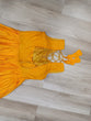 Load image into Gallery viewer, Yellow Rayon Navratri Gown with Kutchi Gamthi Embroidery &amp; Mirror Work – Sleeveless with Flair ClothsVilla