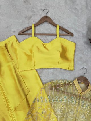 Yellow Ready-to-Wear Dhoti Style Set with Koti & Tube Blouse