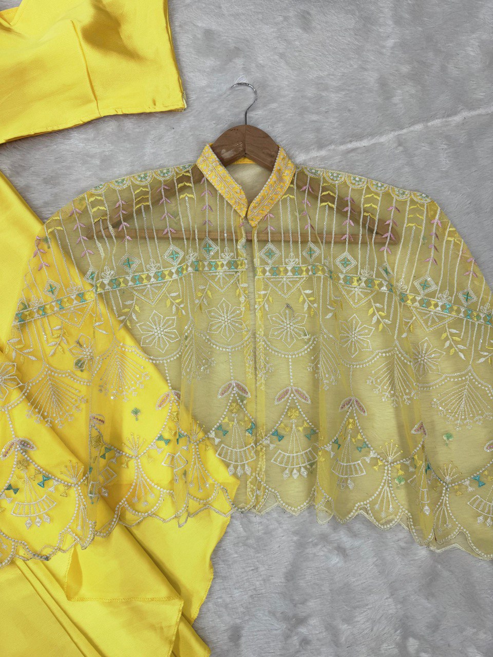 Yellow Ready-to-Wear Dhoti Style Set with Koti & Tube Blouse