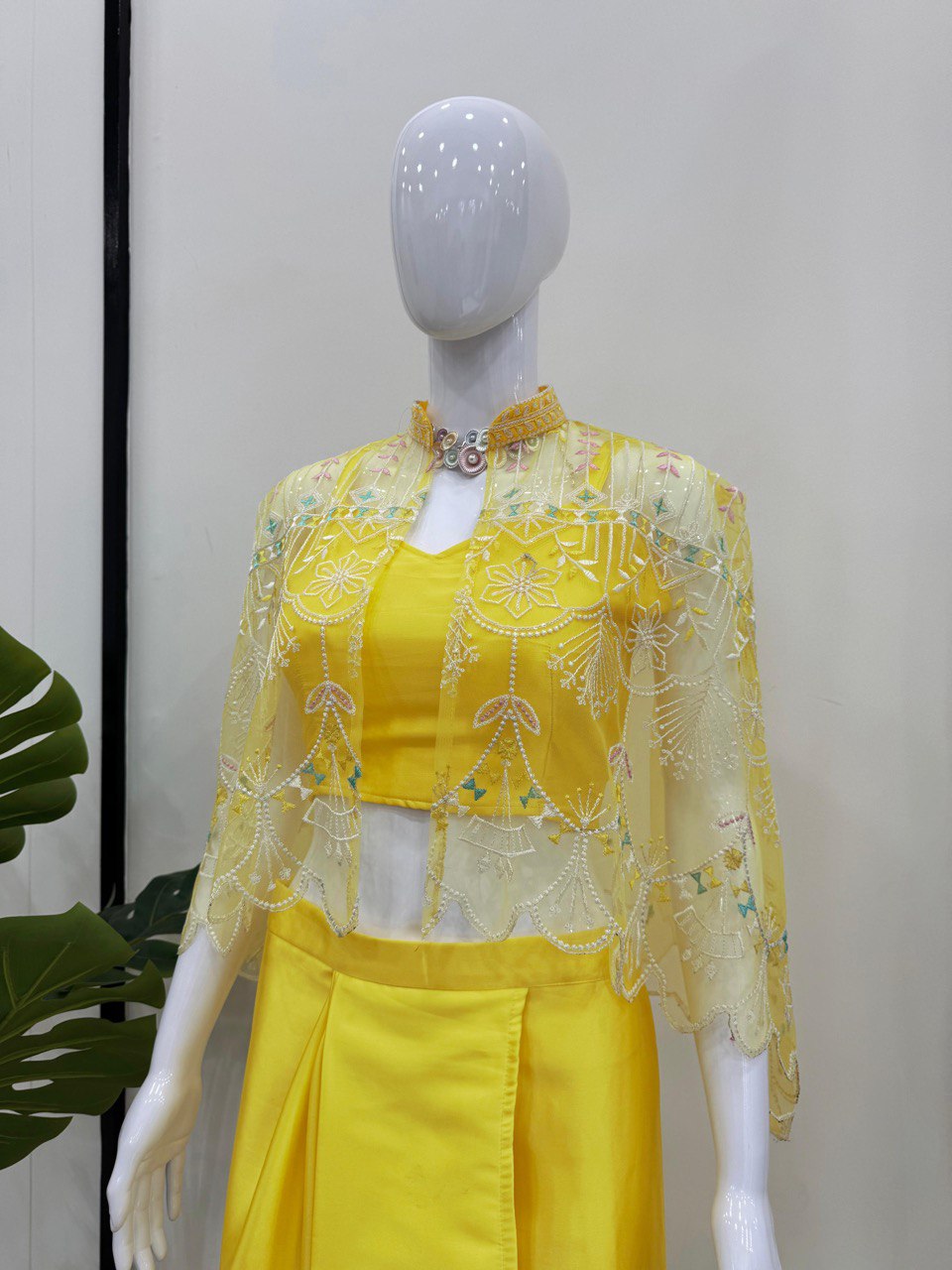 Yellow Ready-to-Wear Dhoti Style Set with Koti & Tube Blouse