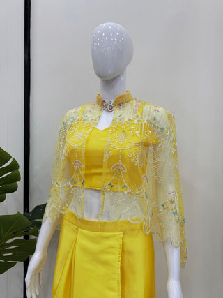 Yellow Ready-to-Wear Dhoti Style Set with Koti & Tube Blouse
