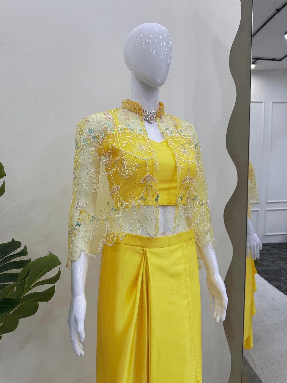 Yellow Ready-to-Wear Dhoti Style Set with Koti & Tube Blouse