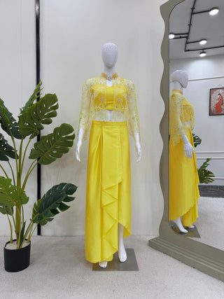 Yellow Ready-to-Wear Dhoti Style Set with Koti & Tube Blouse