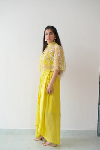Yellow Ready-to-Wear Dhoti Style Set with Koti & Tube Blouse