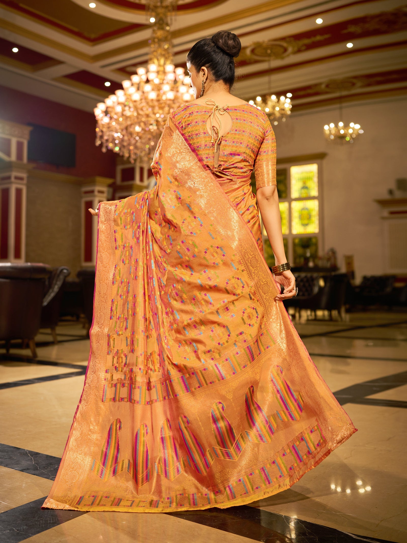 Yellow Regal Kanjeevaram Organza Saree with Zari Woven Border Clothsvilla
