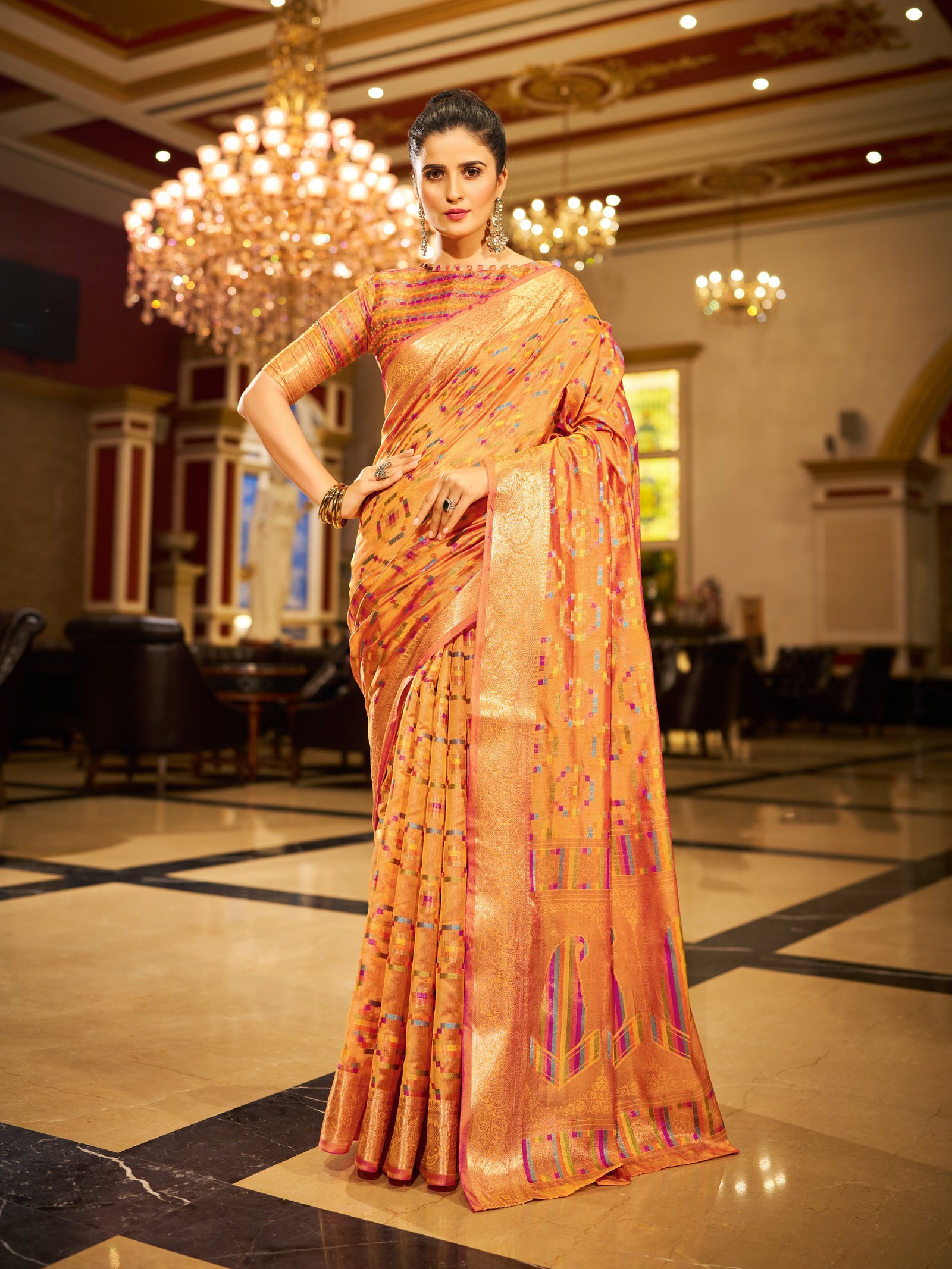 Yellow Regal Kanjeevaram Organza Saree with Zari Woven Border Clothsvilla