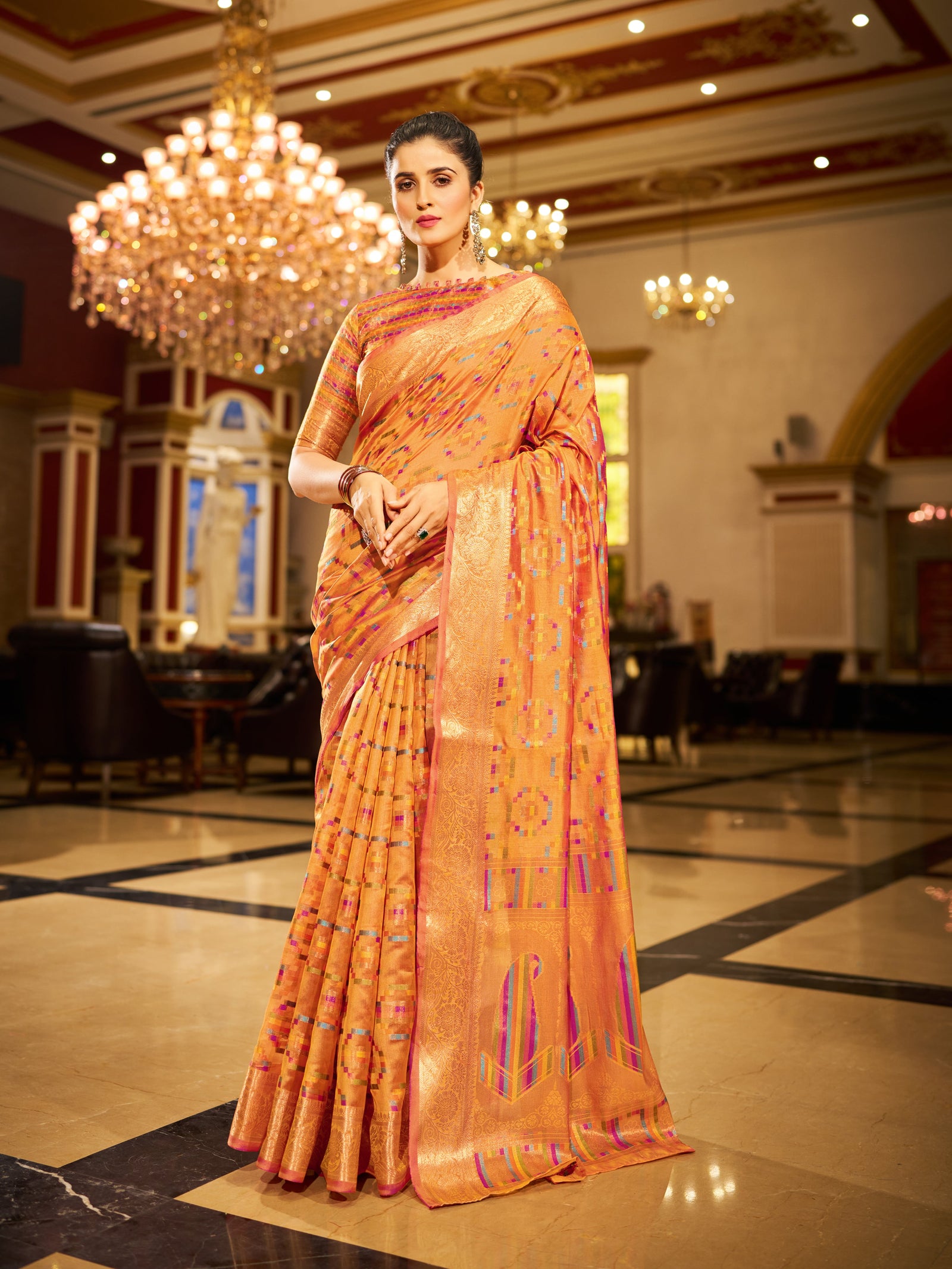 Yellow Regal Kanjeevaram Organza Saree with Zari Woven Border Clothsvilla