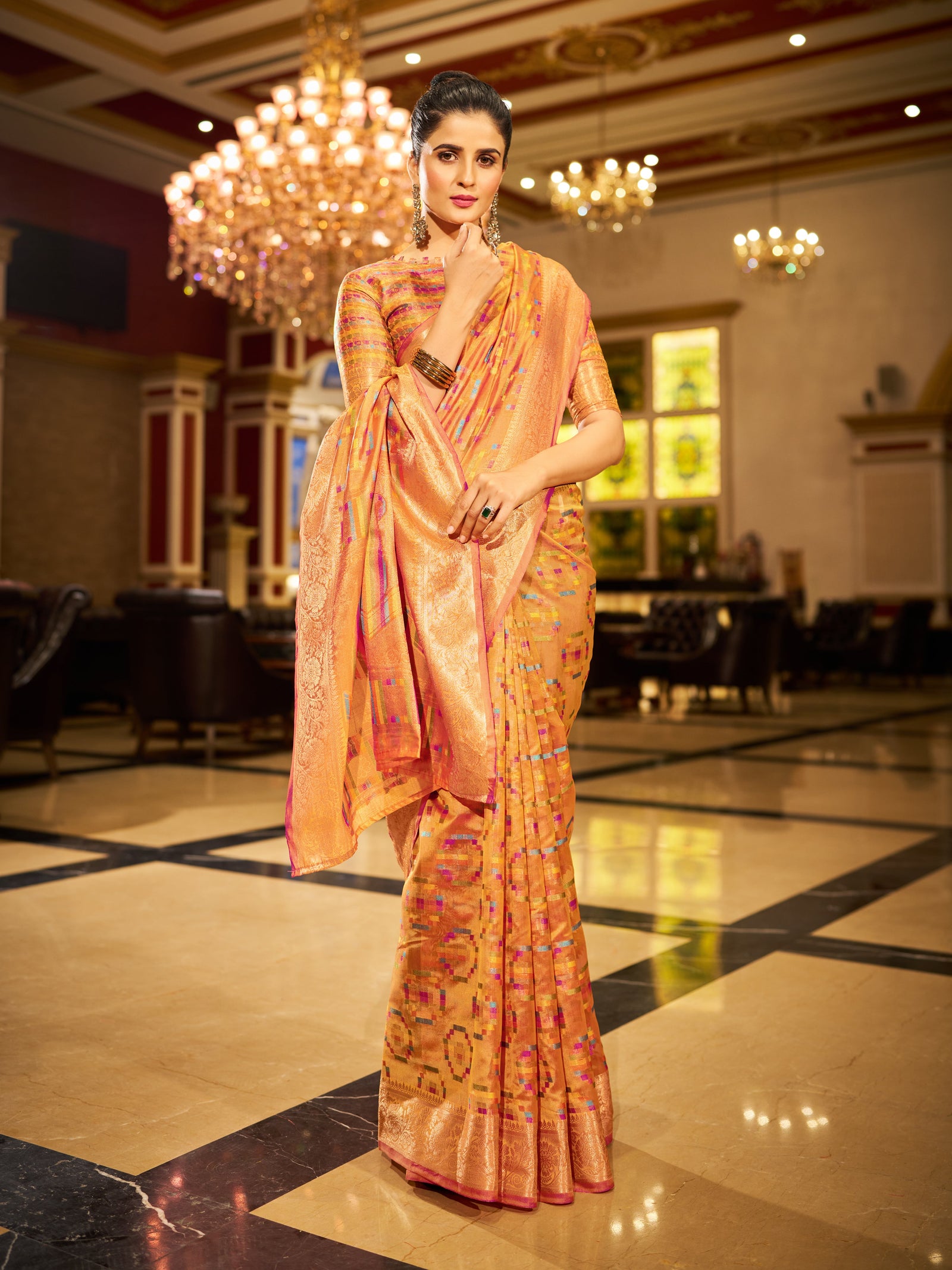 Yellow Regal Kanjeevaram Organza Saree with Zari Woven Border Clothsvilla