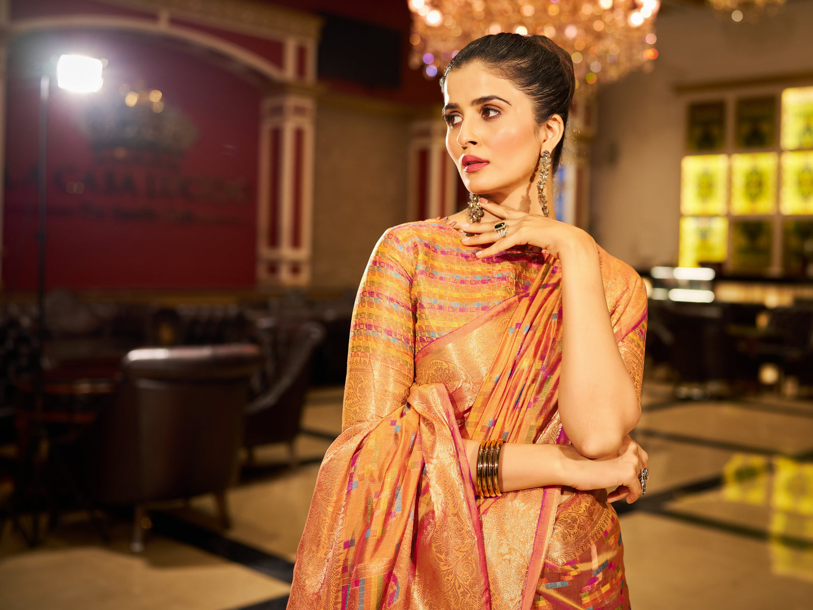 Yellow Regal Kanjeevaram Organza Saree with Zari Woven Border Clothsvilla
