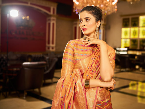 Yellow Regal Kanjeevaram Organza Saree with Zari Woven Border Clothsvilla