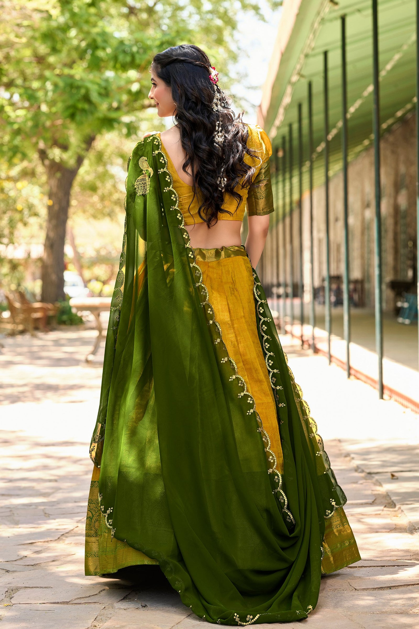 Yellow Regal Zari Woven Kanjivaram Lehenga Choli with Sequin Embroidery Dupatta ClothsVilla