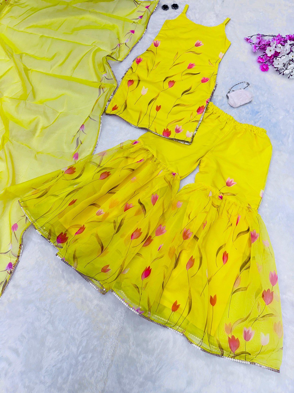 Yellow Ri8 Fashion - Exclusive Haldi Special Sharara Set Floral Elegance with Modern Touch Clothsvilla