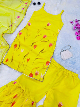 Yellow Ri8 Fashion - Exclusive Haldi Special Sharara Set Floral Elegance with Modern Touch Clothsvilla